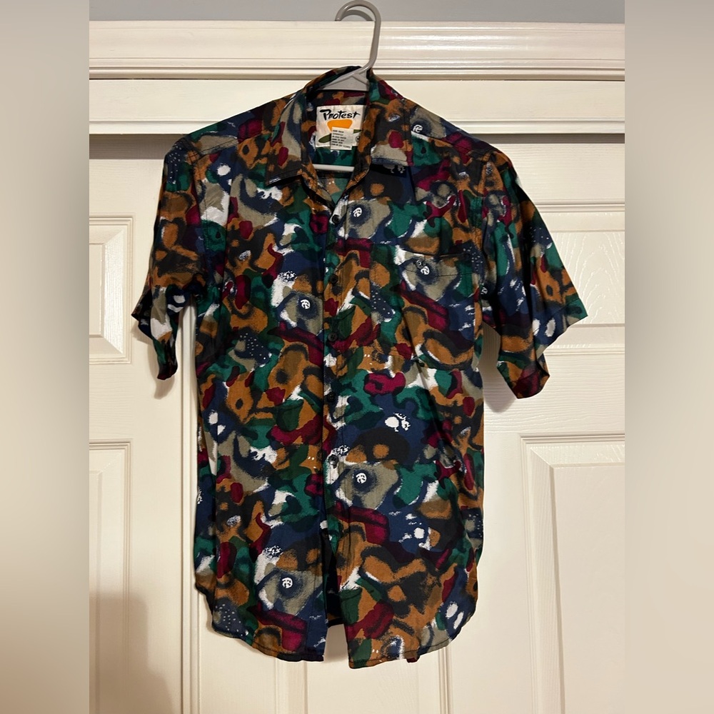 PROTEST VINTAGE Y2K 100% SILK LOUD ALL OVER  PRINT LIGHTWEIGHT SHIRT MEN